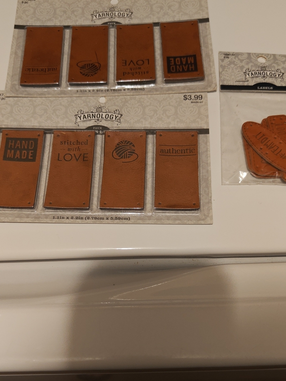 Brown Faux Leather 'Stitched with Love' & 'Hand Made' Labels - Pack